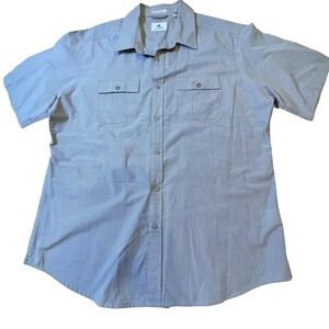 Life Khaki Button Up Shirt Short Sleeve Pockets Gingham Check Men's Size XL‎